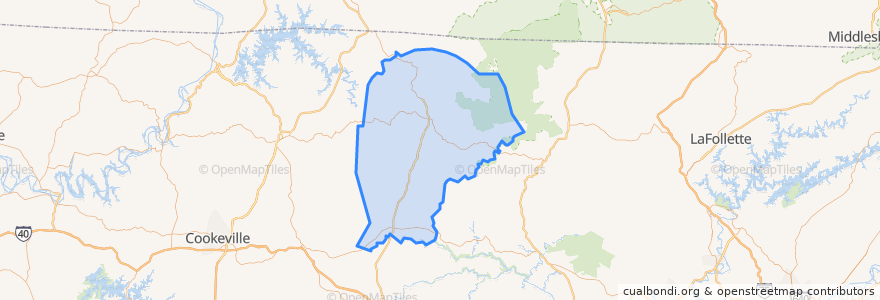 Mapa de ubicacion de Fentress County.