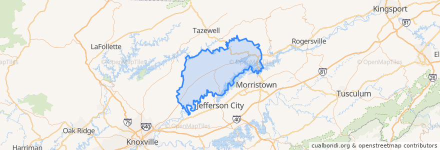 Mapa de ubicacion de Grainger County.