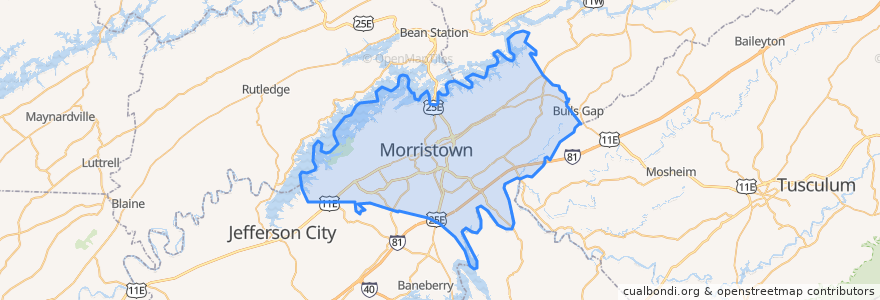 Mapa de ubicacion de Hamblen County.