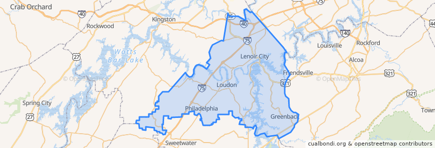 Mapa de ubicacion de Loudon County.