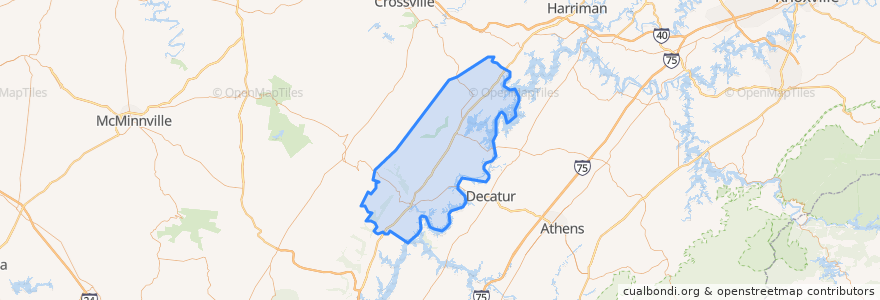 Mapa de ubicacion de Rhea County.