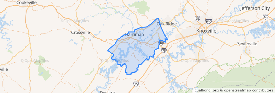 Mapa de ubicacion de Roane County.