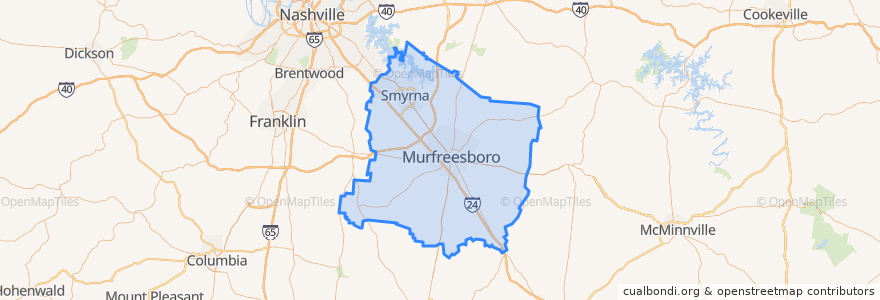 Mapa de ubicacion de Rutherford County.