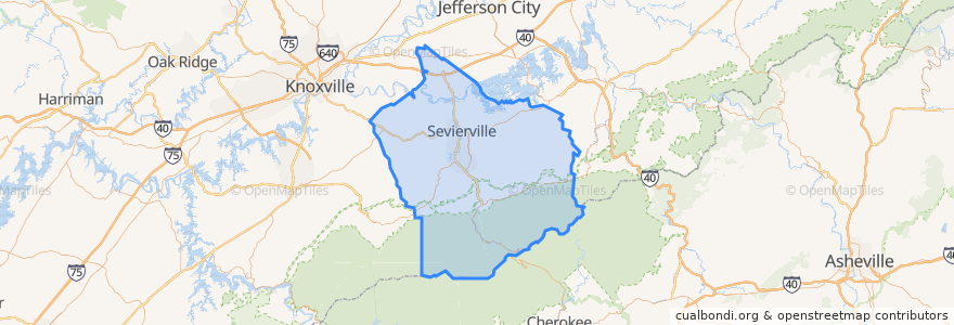 Mapa de ubicacion de Sevier County.