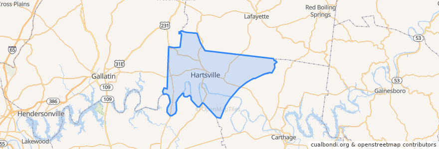 Mapa de ubicacion de Trousdale County.