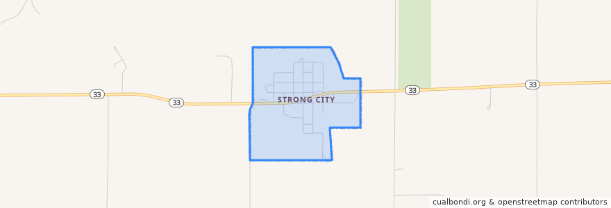 Mapa de ubicacion de Strong City.