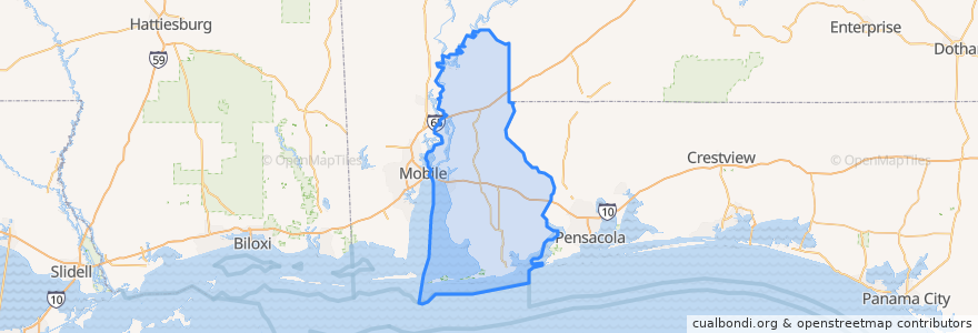 Mapa de ubicacion de Baldwin County.