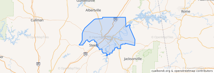 Mapa de ubicacion de Etowah County.