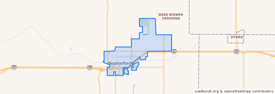 Mapa de ubicacion de Weatherford.