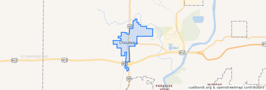 Mapa de ubicacion de Chouteau.