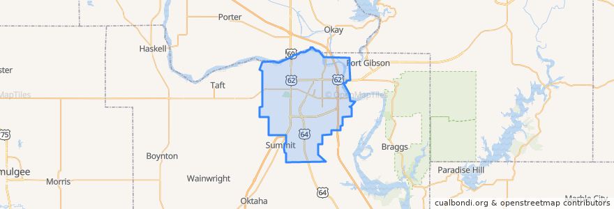 Mapa de ubicacion de Muskogee.