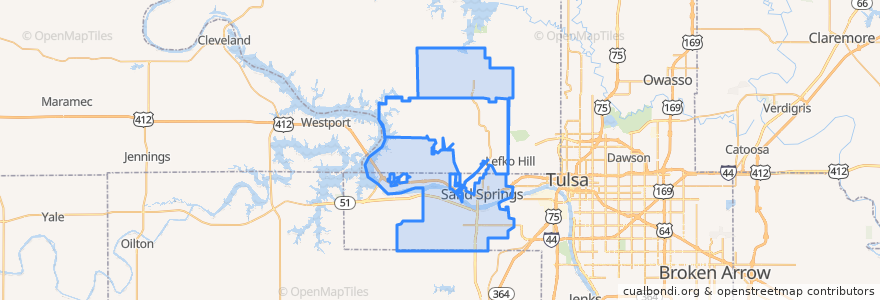 Mapa de ubicacion de Sand Springs.