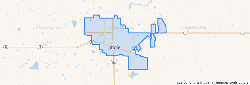 Mapa de ubicacion de Stigler.