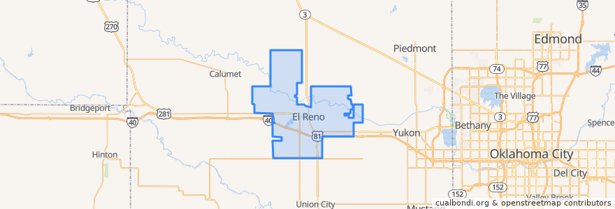 Mapa de ubicacion de El Reno.