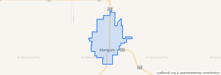 Mapa de ubicacion de Mangum.