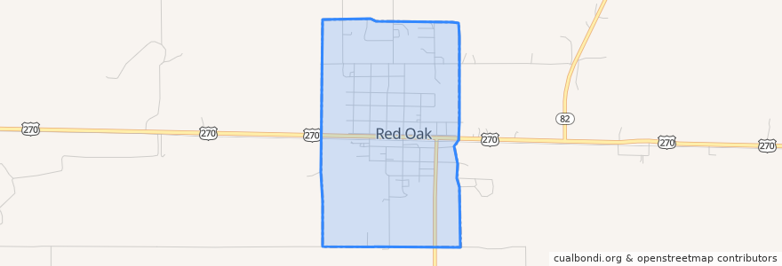 Mapa de ubicacion de Red Oak.