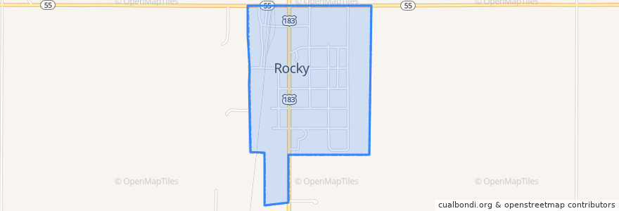 Mapa de ubicacion de Rocky.