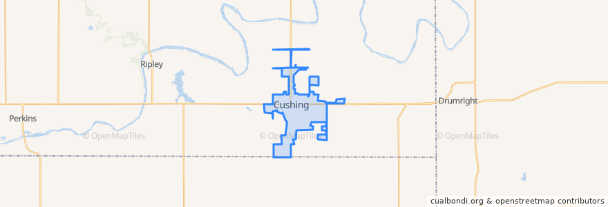 Mapa de ubicacion de Cushing.