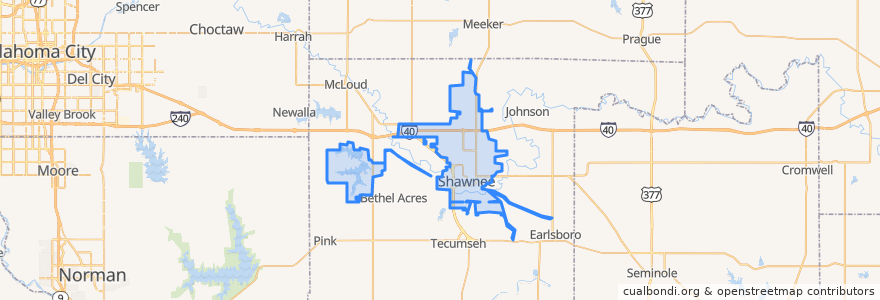 Mapa de ubicacion de Shawnee.