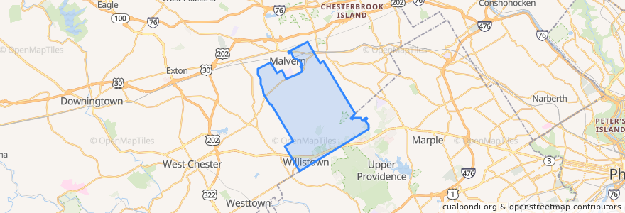 Mapa de ubicacion de Willistown Township.