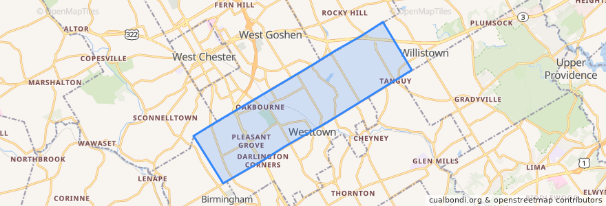 Mapa de ubicacion de Westtown Township.