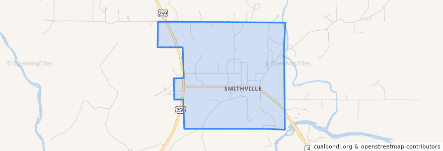 Mapa de ubicacion de Smithville.