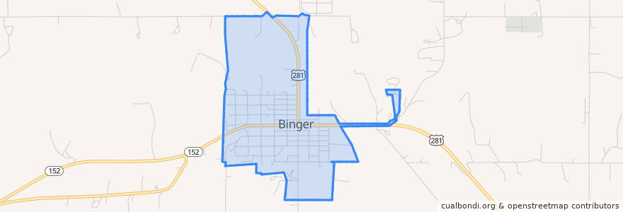 Mapa de ubicacion de Binger.