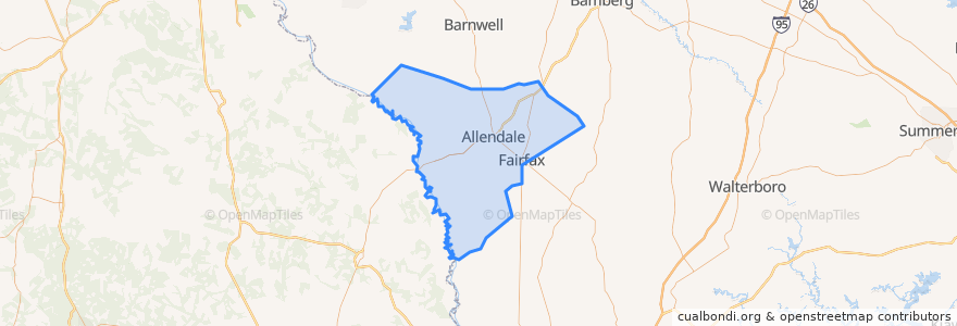 Mapa de ubicacion de Allendale County.