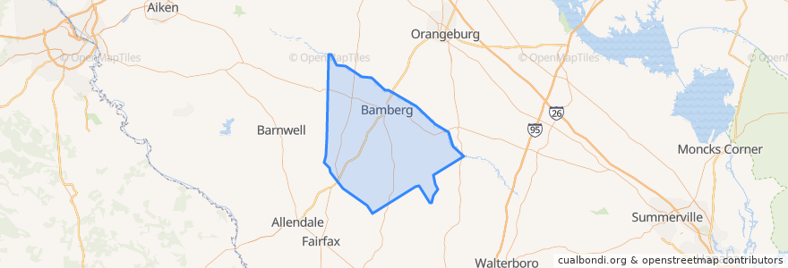 Mapa de ubicacion de Bamberg County.