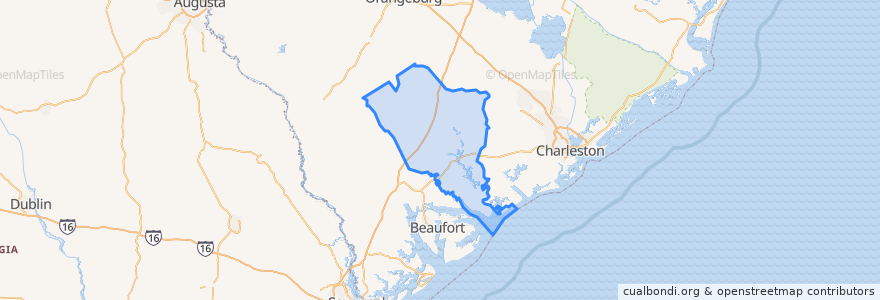 Mapa de ubicacion de Colleton County.