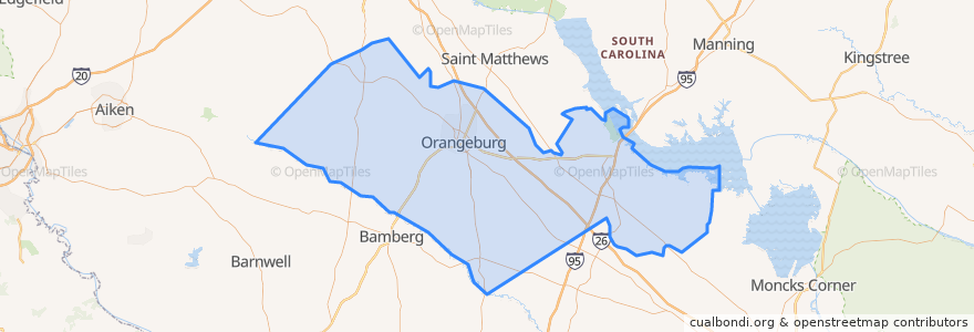 Mapa de ubicacion de Orangeburg County.