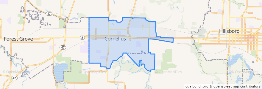 Mapa de ubicacion de Cornelius.