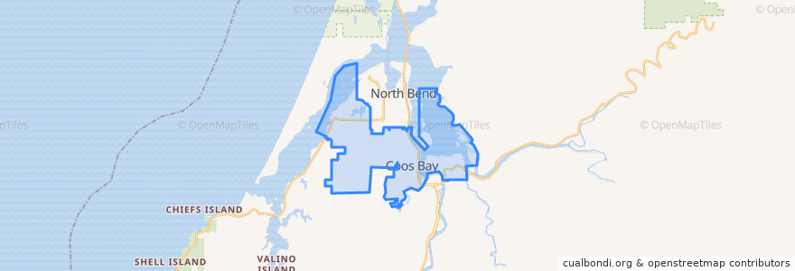 Mapa de ubicacion de Coos Bay.