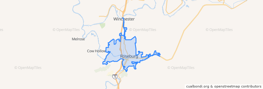 Mapa de ubicacion de Roseburg.