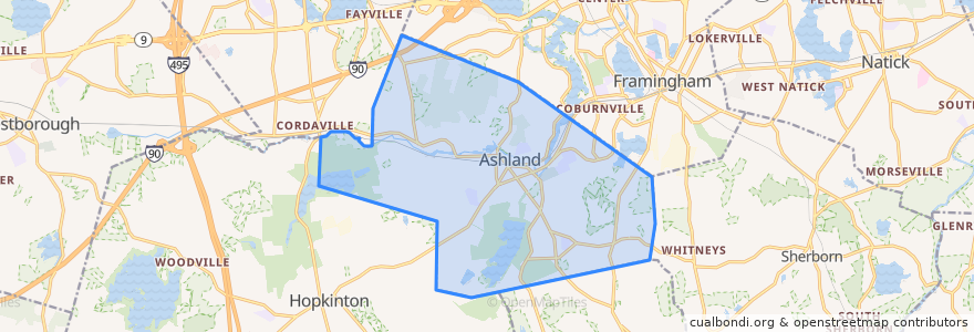 Mapa de ubicacion de Ashland.