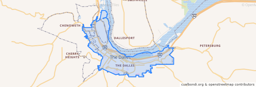Mapa de ubicacion de The Dalles.