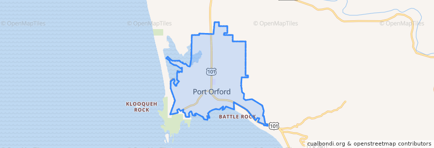 Mapa de ubicacion de Port Orford.