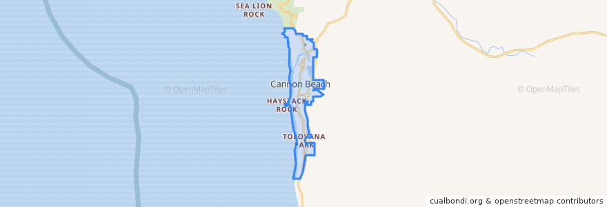Mapa de ubicacion de Cannon Beach.
