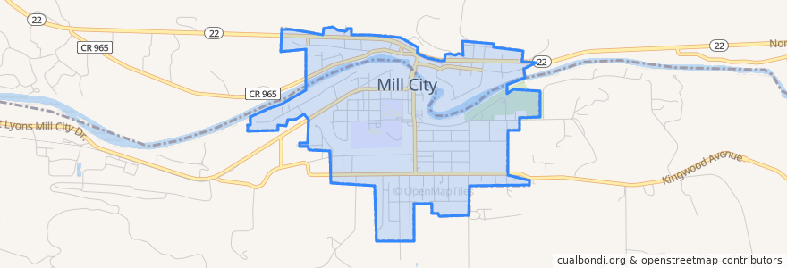 Mapa de ubicacion de Mill City.