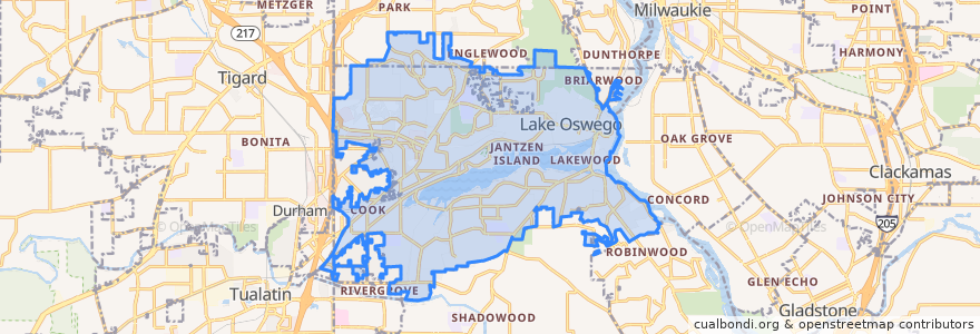 Mapa de ubicacion de Lake Oswego.