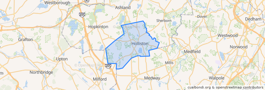 Mapa de ubicacion de Holliston.