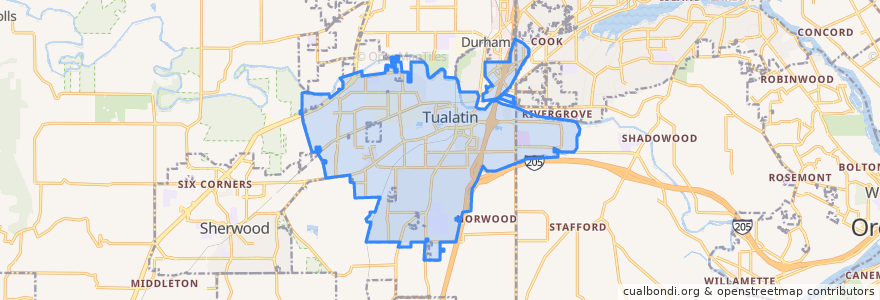 Mapa de ubicacion de Tualatin.