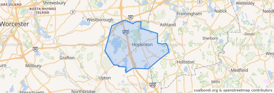 Mapa de ubicacion de Hopkinton.