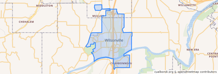 Mapa de ubicacion de Wilsonville.