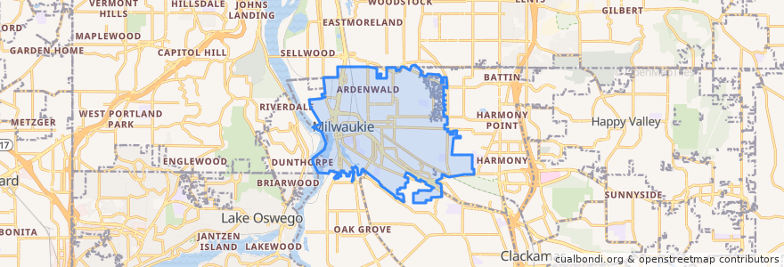 Mapa de ubicacion de Milwaukie.