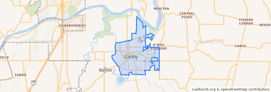 Mapa de ubicacion de Canby.