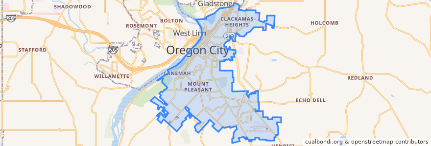 Mapa de ubicacion de Oregon City.