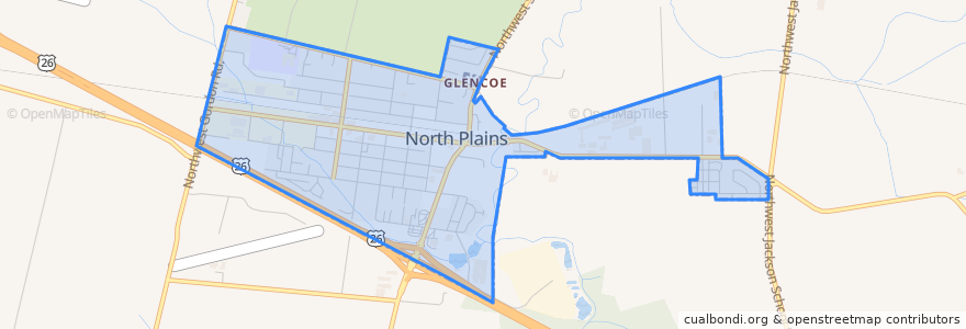 Mapa de ubicacion de North Plains.