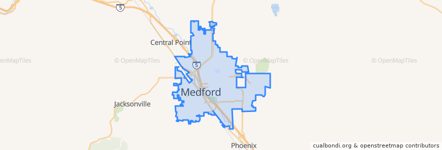 Mapa de ubicacion de Medford.