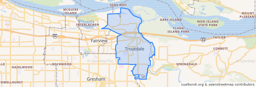 Mapa de ubicacion de Troutdale.
